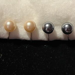 Marvella - 2 Pairs of Pearl Clip On Earrings Cream and Black